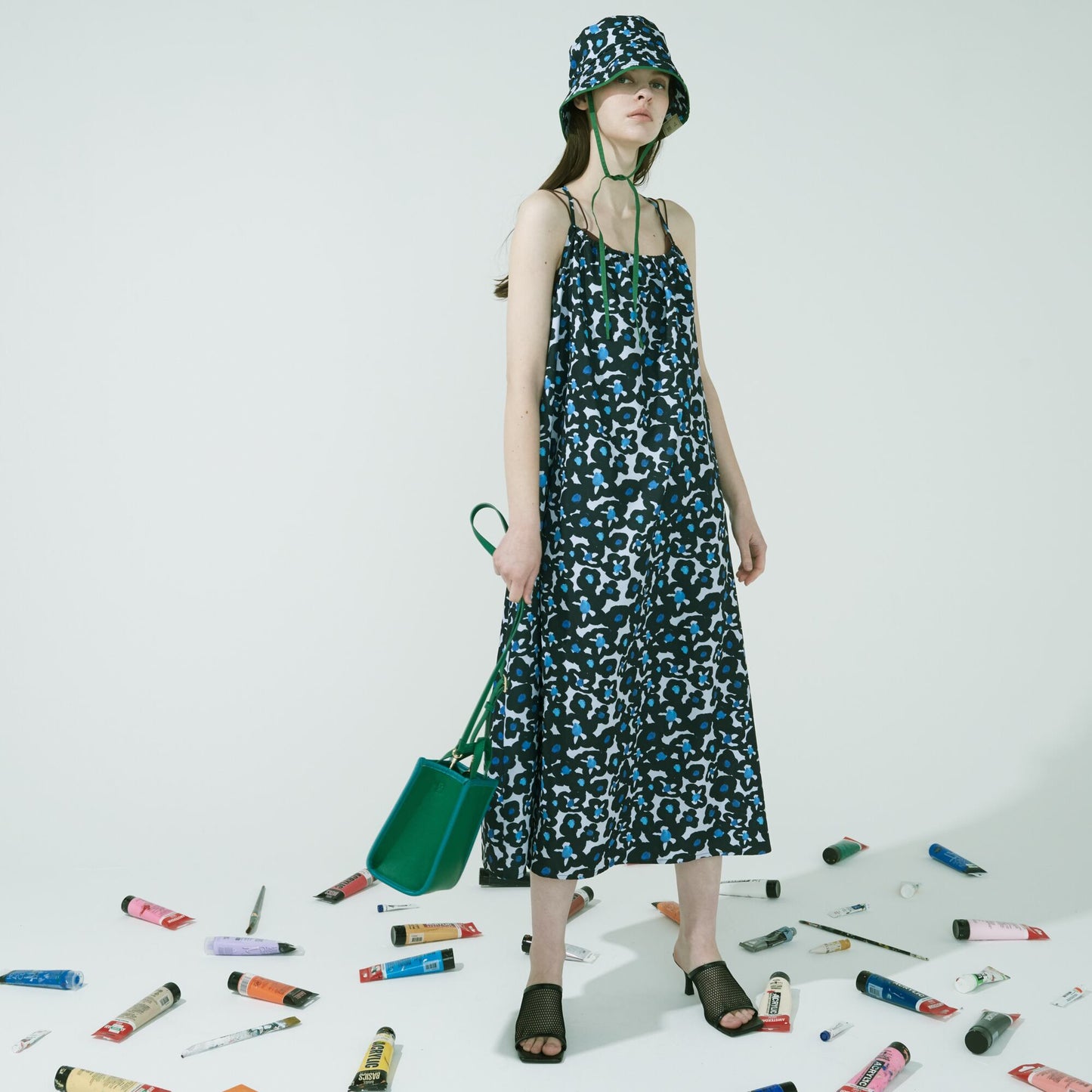 CH-04 “BLACK FLOWERS” PRINT CAMISOLE DRESS