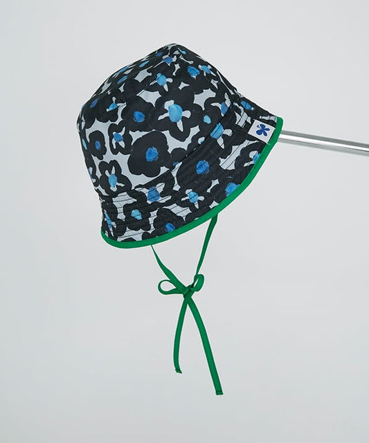 CH-05 “BLACK FLOWERS” PRINT BUCKET HAT BLUE